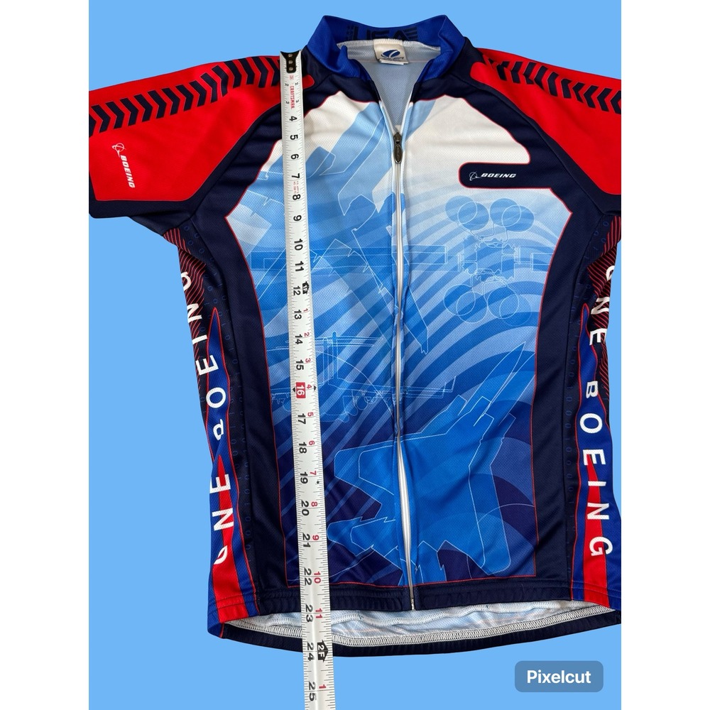 Voler One Boeing Cycling Jersey Mens Blue Red White Full Zip Short Sleeve Top - Picture 5 of 12